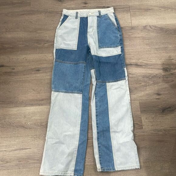 SHEIN Denim - SHEIN Patch Work Two Toned Straight Jeans Size 4